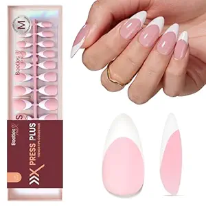 Beetles French Tips Press On Nails-210 Pcs Pink French Tip Nails Medium Almond Fake Nail Tips, Soft Gel Nails False Nails Art DIY Gift For Women