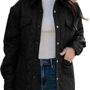 EVALESS Quilted Jackets for Women Lightweight Long Sleeve Button Down Puffer Jacket Warm Winter Coat Outerwear with Pockets