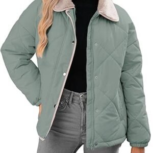 Dokotoo Women's Winter Casual Quilted Jackets Long Sleeve Button Down Puffer Jacket Padded Outerwear Coats