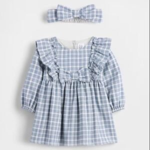 Baby Flannel Bow Dress Outfit Set