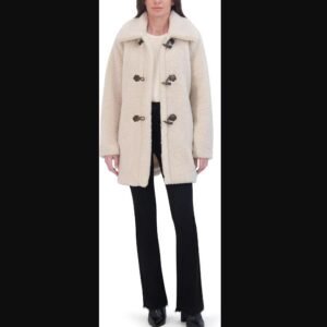 Laundry by Shelli Segal Women's Faux Sherpa Jacket– Winter Coat With Oversized Collar, Faux Horn Toggles