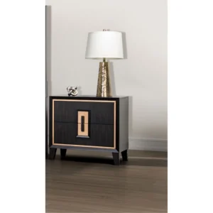Modern Espresso Bedside Table Bedroom Furniture 1Pc Nightstand Gold Accent Trim Wooden Finger Pull