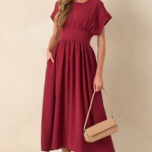 Faded Photographs Burgundy Chiffon Cap Sleeve Maxi Dress