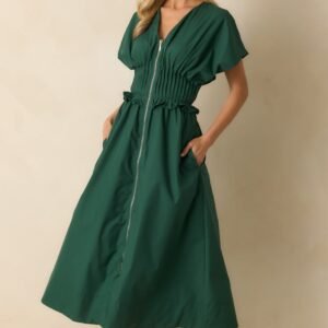 Let It Be Easy Green Smocked Waist Zip Maxi Dress
