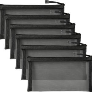 Mesh Bags with Zipper (6 Packs), Small Nylon Makeup Bag Cosmetic Pouches Travel Organizer Case for Purse Diaper Bag Home Organizing Black