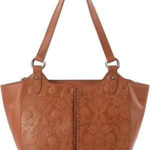 The Sak Womens Bolinas Leather Satchel, Tobacco Floral Embossed, One Size US