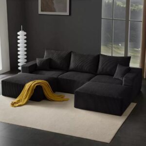 GYIIYUO 113" U-Shaped Sectional Sofa Couches for Living Room - 3 Seater Cloud Boneless Modern Lounge Couch-No Assembly, Black