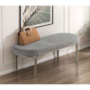 Modern Home Furniture 1Pc Stylish Bench Chenille Upholstery Sleek Design Champagne Finish Metal Legs Entryway Bench