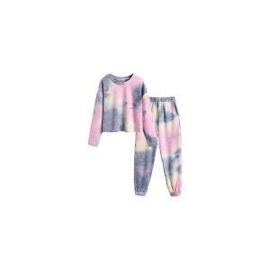 Arshiner Girls 2 Piece Outfits Kids Tie Dye Sweatsuits Set Long Sleeve Shirt and Pants Set Size Grey&pink